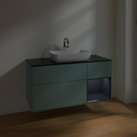 Тумба под раковину Villeroy & Boch Finion 120х50,1 см с подсветкой МДФ оливковый матовый лак/стекло черное матовое F832HGGM