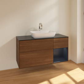 Тумба под раковину Villeroy & Boch Finion 120х50,1 см с подсветкой МДФ шпон грецкого ореха/стекло черное матовое F832HGGN