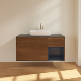 Тумба под раковину Villeroy & Boch Finion 120х50,1 см с подсветкой МДФ шпон грецкого ореха/стекло черное матовое F832HGGN