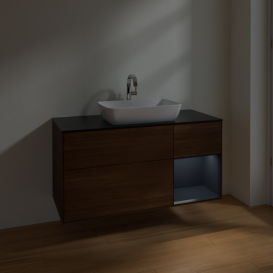 Тумба под раковину Villeroy & Boch Finion 120х50,1 см с подсветкой МДФ шпон грецкого ореха/стекло черное матовое F832HGGN