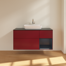 Тумба под раковину Villeroy & Boch Finion 120х50,1 см с подсветкой МДФ пион матовый лак/стекло черное матовое F832HGHB