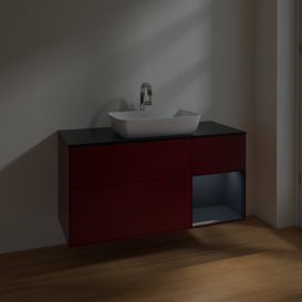 Тумба под раковину Villeroy & Boch Finion 120х50,1 см с подсветкой МДФ пион матовый лак/стекло черное матовое F832HGHB