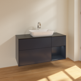 Тумба под раковину Villeroy & Boch Finion 120х50,1 см с подсветкой МДФ темно-синий матовый лак/стекло черное матовое F832HGHG