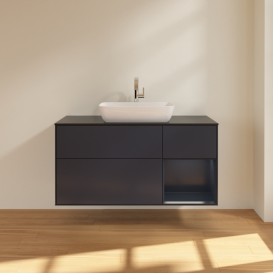 Тумба под раковину Villeroy & Boch Finion 120х50,1 см с подсветкой МДФ темно-синий матовый лак/стекло черное матовое F832HGHG