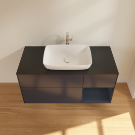 Тумба под раковину Villeroy & Boch Finion 120х50,1 см с подсветкой МДФ темно-синий матовый лак/стекло черное матовое F832HGHG