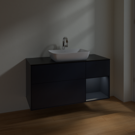 Тумба под раковину Villeroy & Boch Finion 120х50,1 см с подсветкой МДФ темно-синий матовый лак/стекло черное матовое F832HGHG