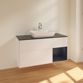 Тумба под раковину Villeroy & Boch Finion 120х50,1 см с подсветкой МДФ белый матовый лак/стекло черное матовое F832HGMT