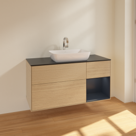 Тумба под раковину Villeroy & Boch Finion 120х50,1 см с подсветкой МДФ шпон дуба/стекло черное матовое F832HGPC