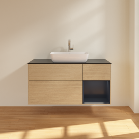 Тумба под раковину Villeroy & Boch Finion 120х50,1 см с подсветкой МДФ шпон дуба/стекло черное матовое F832HGPC