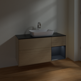 Тумба под раковину Villeroy & Boch Finion 120х50,1 см с подсветкой МДФ шпон дуба/стекло черное матовое F832HGPC