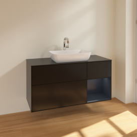 Тумба под раковину Villeroy & Boch Finion 120х50,1 см с подсветкой МДФ черный матовый лак/стекло черное матовое F832HGPD