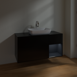 Тумба под раковину Villeroy & Boch Finion 120х50,1 см с подсветкой МДФ черный матовый лак/стекло черное матовое F832HGPD