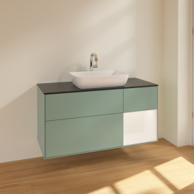 Тумба под раковину Villeroy & Boch Finion 120х50,1 см с подсветкой МДФ оливковый матовый лак/стекло черное матовое F832MTGM