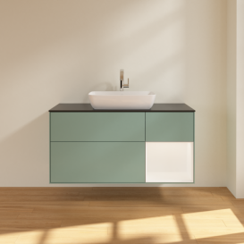 Тумба под раковину Villeroy & Boch Finion 120х50,1 см с подсветкой МДФ оливковый матовый лак/стекло черное матовое F832MTGM