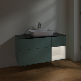 Тумба под раковину Villeroy & Boch Finion 120х50,1 см с подсветкой МДФ оливковый матовый лак/стекло черное матовое F832MTGM