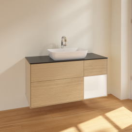 Тумба под раковину Villeroy & Boch Finion 120х50,1 см с подсветкой МДФ шпон дуба/стекло черное матовое F832MTPC