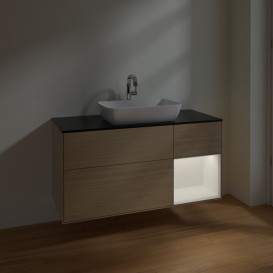 Тумба под раковину Villeroy & Boch Finion 120х50,1 см с подсветкой МДФ шпон дуба/стекло черное матовое F832MTPC