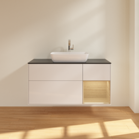 Тумба под раковину Villeroy & Boch Finion 120х50,1 см с подсветкой МДФ белый глянцевый лак/стекло черное матовое F832PCGF