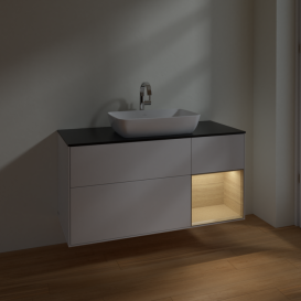 Тумба под раковину Villeroy & Boch Finion 120х50,1 см с подсветкой МДФ белый глянцевый лак/стекло черное матовое F832PCGF