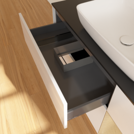 Тумба под раковину Villeroy & Boch Finion 120х50,1 см с подсветкой МДФ белый глянцевый лак/стекло черное матовое F832PCGF