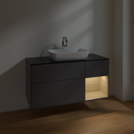 Тумба под раковину Villeroy & Boch Finion 120х50,1 см с подсветкой МДФ антрацит матовый лак/стекло черное матовое F832PCGK