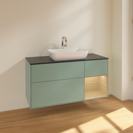 Тумба под раковину Villeroy & Boch Finion 120х50,1 см с подсветкой МДФ оливковый матовый лак/стекло черное матовое F832PCGM