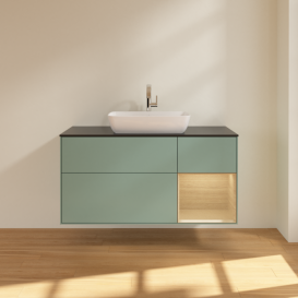 Тумба под раковину Villeroy & Boch Finion 120х50,1 см с подсветкой МДФ оливковый матовый лак/стекло черное матовое F832PCGM