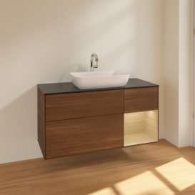 Тумба под раковину Villeroy & Boch Finion 120х50,1 см с подсветкой МДФ шпон грецкого ореха/стекло черное матовое F832PCGN