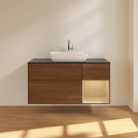 Тумба под раковину Villeroy & Boch Finion 120х50,1 см с подсветкой МДФ шпон грецкого ореха/стекло черное матовое F832PCGN