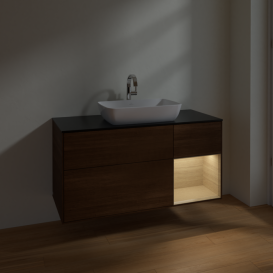 Тумба под раковину Villeroy & Boch Finion 120х50,1 см с подсветкой МДФ шпон грецкого ореха/стекло черное матовое F832PCGN