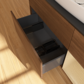 Тумба под раковину Villeroy & Boch Finion 120х50,1 см с подсветкой МДФ шпон грецкого ореха/стекло черное матовое F832PCGN