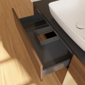 Тумба под раковину Villeroy & Boch Finion 120х50,1 см с подсветкой МДФ шпон грецкого ореха/стекло черное матовое F832PCGN