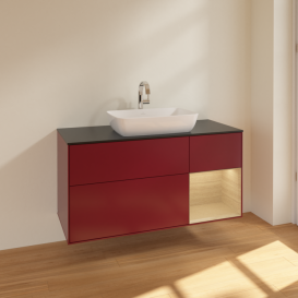 Тумба под раковину Villeroy & Boch Finion 120х50,1 см с подсветкой МДФ пион матовый лак/стекло черное матовое F832PCHB