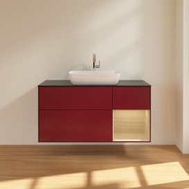 Тумба под раковину Villeroy & Boch Finion 120х50,1 см с подсветкой МДФ пион матовый лак/стекло черное матовое F832PCHB