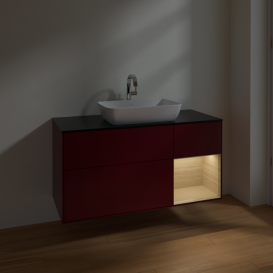 Тумба под раковину Villeroy & Boch Finion 120х50,1 см с подсветкой МДФ пион матовый лак/стекло черное матовое F832PCHB