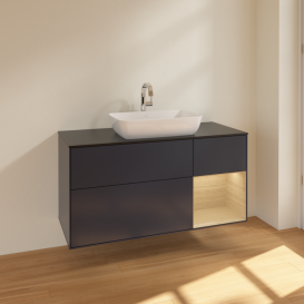 Тумба под раковину Villeroy & Boch Finion 120х50,1 см с подсветкой МДФ темно-синий матовый лак/стекло черное матовое F832PCHG