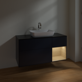 Тумба под раковину Villeroy & Boch Finion 120х50,1 см с подсветкой МДФ темно-синий матовый лак/стекло черное матовое F832PCHG