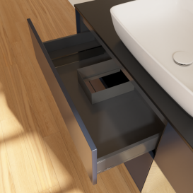 Тумба под раковину Villeroy & Boch Finion 120х50,1 см с подсветкой МДФ темно-синий матовый лак/стекло черное матовое F832PCHG