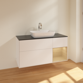 Тумба под раковину Villeroy & Boch Finion 120х50,1 см с подсветкой МДФ белый матовый лак/стекло черное матовое F832PCMT