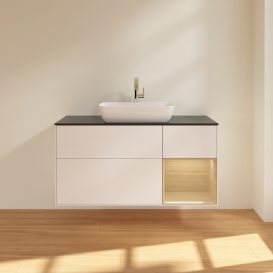 Тумба под раковину Villeroy & Boch Finion 120х50,1 см с подсветкой МДФ белый матовый лак/стекло черное матовое F832PCMT