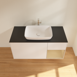 Тумба под раковину Villeroy & Boch Finion 120х50,1 см с подсветкой МДФ белый матовый лак/стекло черное матовое F832PCMT