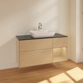 Тумба под раковину Villeroy & Boch Finion 120х50,1 см с подсветкой МДФ шпон дуба/стекло черное матовое F832PCPC