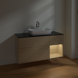 Тумба под раковину Villeroy & Boch Finion 120х50,1 см с подсветкой МДФ шпон дуба/стекло черное матовое F832PCPC
