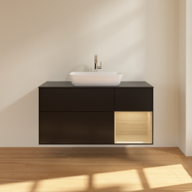 Тумба под раковину Villeroy & Boch Finion 120х50,1 см с подсветкой МДФ черный матовый лак/стекло черное матовое F832PCPD