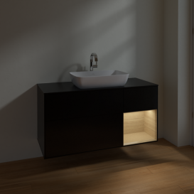Тумба под раковину Villeroy & Boch Finion 120х50,1 см с подсветкой МДФ черный матовый лак/стекло черное матовое F832PCPD