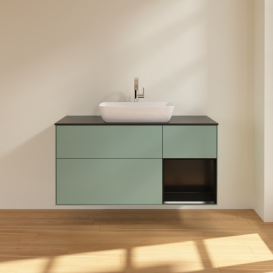 Тумба под раковину Villeroy & Boch Finion 120х50,1 см с подсветкой МДФ оливковый матовый лак/стекло черное матовое F832PDGM
