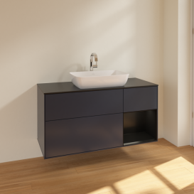 Тумба под раковину Villeroy & Boch Finion 120х50,1 см с подсветкой МДФ темно-синий матовый лак/стекло черное матовое F832PDHG