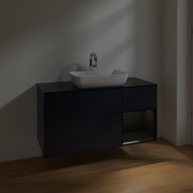 Тумба под раковину Villeroy & Boch Finion 120х50,1 см с подсветкой МДФ темно-синий матовый лак/стекло черное матовое F832PDHG