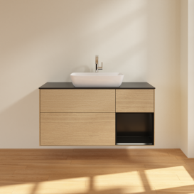 Тумба под раковину Villeroy & Boch Finion 120х50,1 см с подсветкой МДФ шпон дуба/стекло черное матовое F832PDPC