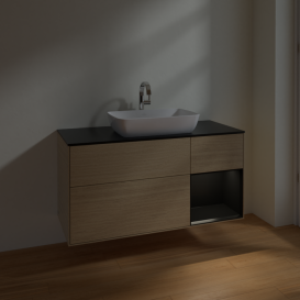 Тумба под раковину Villeroy & Boch Finion 120х50,1 см с подсветкой МДФ шпон дуба/стекло черное матовое F832PDPC